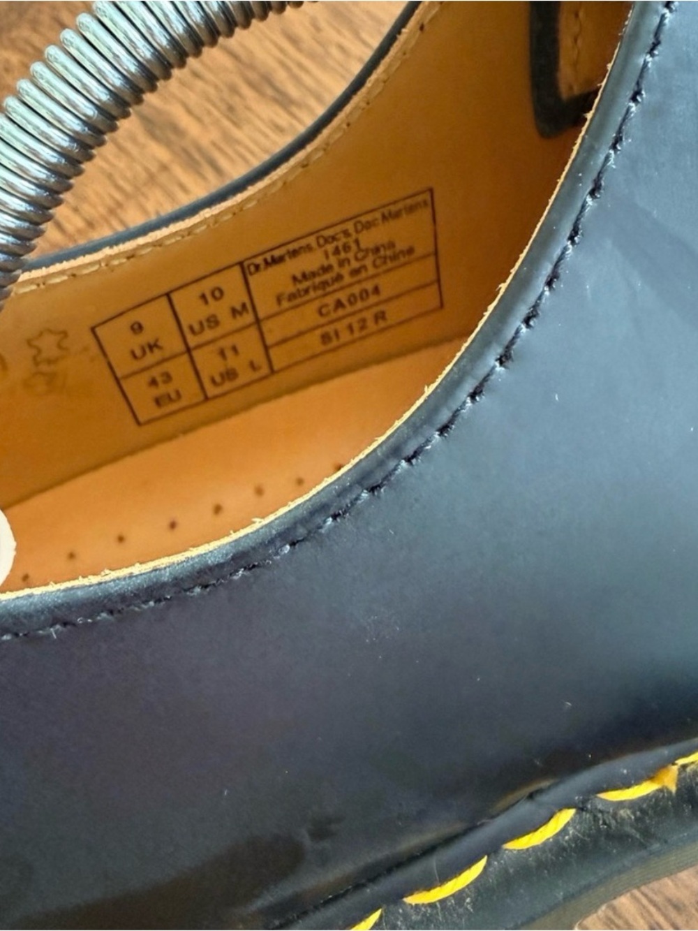 Dr. Martens Black Leather 3-Eye Derby with Yellow Stitching Sz 10.5 - Picture 6 of 6
